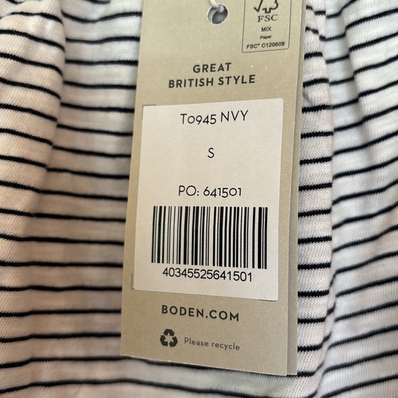 Boden White with Navy Stripes 3/4 Length Sleeves Top S - Picture 4 of 10